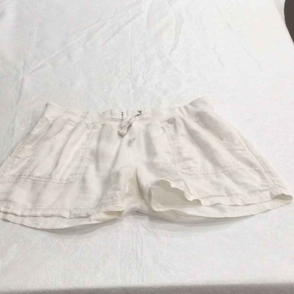CK Calvin Klein White Linen Side/Back Pockets Ribbed Elastic Waist Shorts L